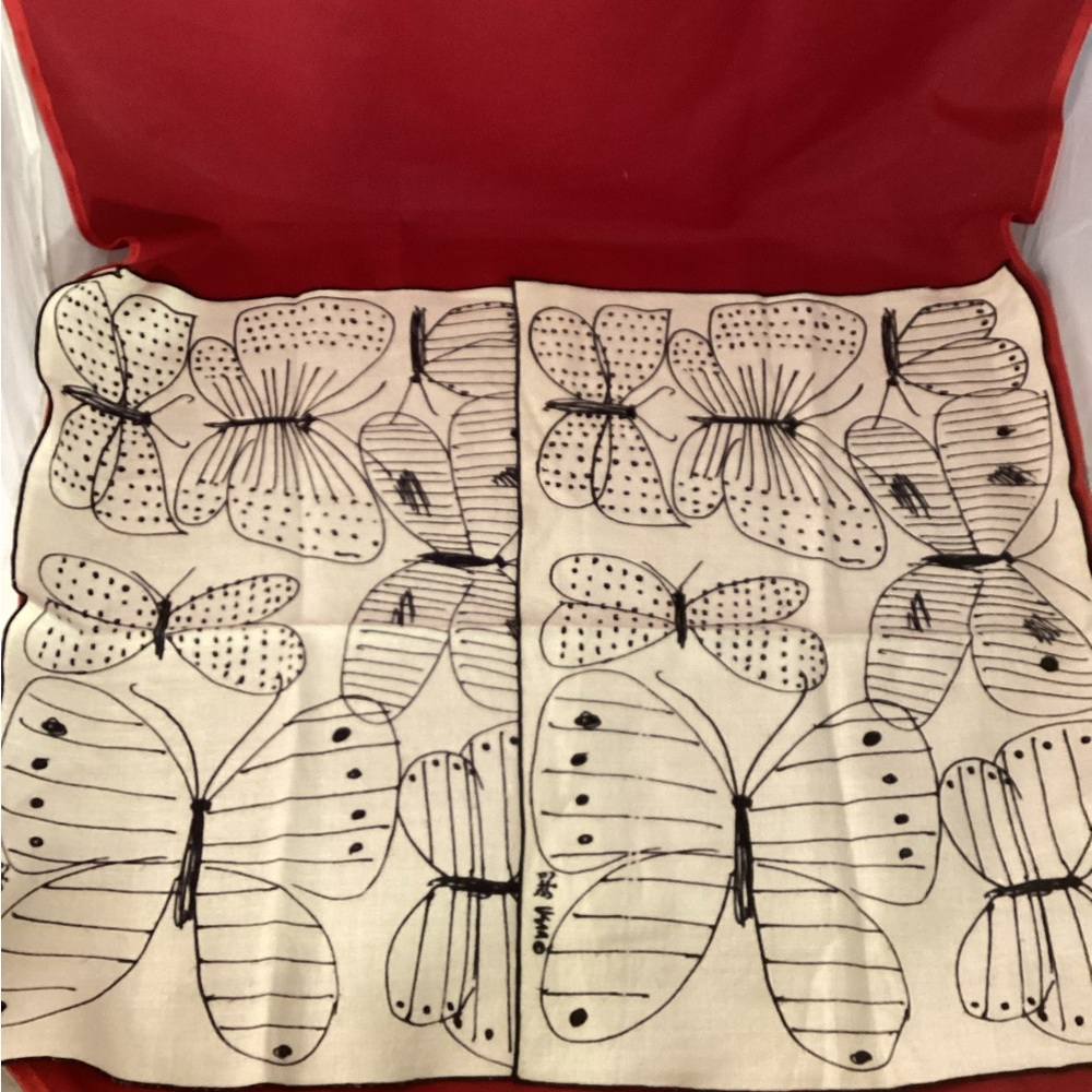 Two Usna signed butterflies tea towels
